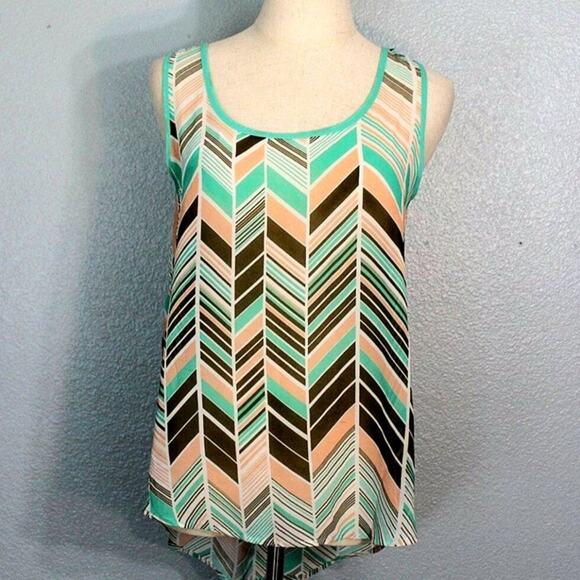 Mine Tribal Print Colorful Tank Top Lattice Back Size M - Picture 3 of 9